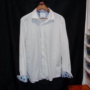 Denim & Flower  XL Shirt Long Sleeve Button-up WHITE /Blue Slim Fit Flip Cuff